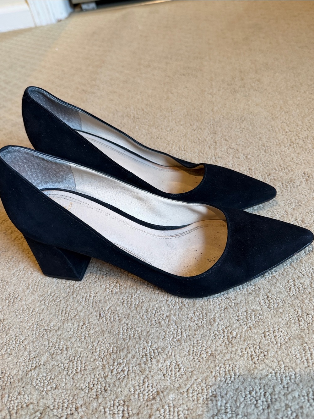 Marc Fisher Black Pointed-Toe Block Heel Pumps